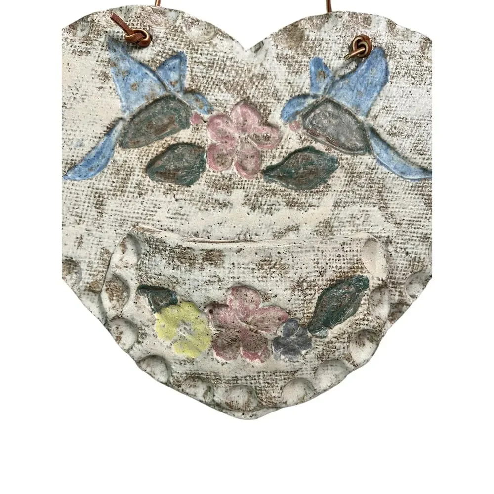 Handmade Pastel Clay Whimsical Heart-Shaped Wall Vase For Flowers Gift Of Love